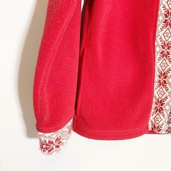 Vintage L.L. Bean red fair isle full zipper mock collar long sleeve cardigan‎ - Picture 2 of 8